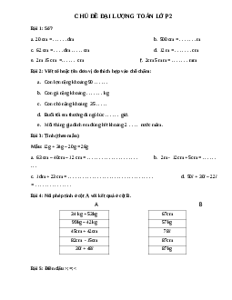 Bài tập về chủ đề đại lượng môn Toán lớp 2