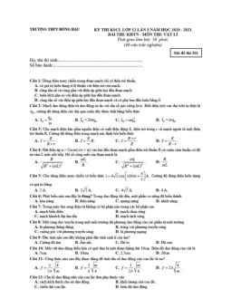 Đề thi thử THPT Quốc gia 2021 môn Vật Lí trường THPT Đồng Đậu lần 3 (có đáp án)
