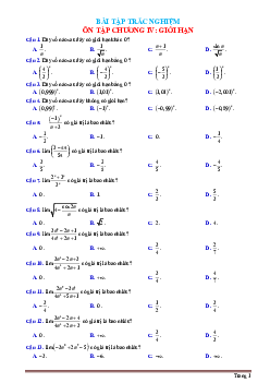 TOP 90 câu trắc nghiệm ôn tập chương giới hạn (có đáp án)