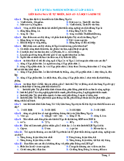 Trắc nghiệm Địa 11 bài 8: Lên Bang Nga về tự nhiên dân cư xã hội và kinh tế (Có đáp án)