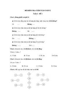 Đề kiểm tra cuối tuần Toán lớp 2: Tuần 2 - Đề 2 | Kết nối tri thức
