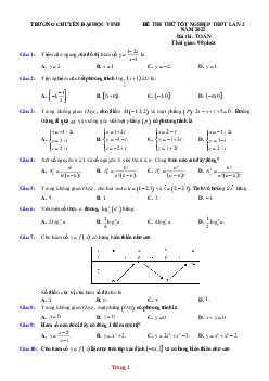 Đề thi thử tốt nghiệp Toán 2022 Chuyên Đại Học Vinh Lần 2 (có lời giải chi tiết)