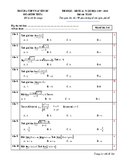 Đề thi HK2 Toán 11 năm học 2017 – 2018 trường THPT Nguyễn Du – Phú Yên