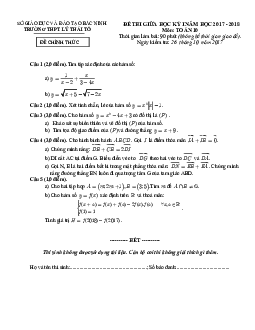 Đề thi giữa HK1 năm 2017 – 2018 môn Toán 10 trường THPT Lý Thái Tổ – Bắc Ninh