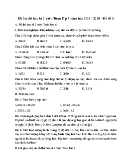 Đề thi học kì 2 môn Toán lớp 5 năm học 2019 - 2020 - Đề số 3
