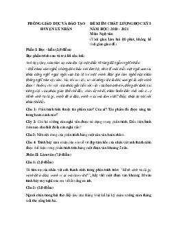 Đề thi học kì 1 Văn 9 Phòng GD&ĐT huyện Lý Nhân năm 2020 - 2021