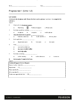 Tài liệu Progress test 1 - Market Leader môn Tiếng Anh A1 | Đại học Thăng Long