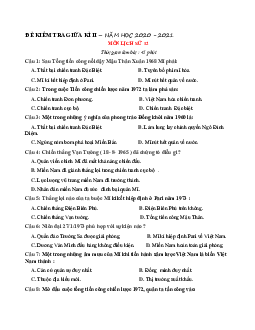 Đề kiểm tra giữa học kì 2 lớp 12 môn Lịch sử có đáp án năm 2020 - 2021