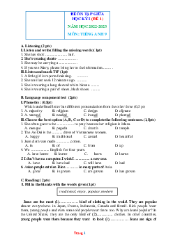 TOP 4 đề ôn thi giữa học kỳ 1 môn Tiếng Anh 9 năm 2022-2023 (có lời giải)