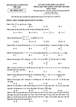 Đề tuyển sinh vào lớp 10 môn Toán năm 2023 – 2024 sở GD&ĐT Phú Thọ