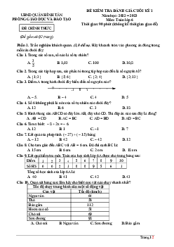 Đề cuối kỳ 1 Toán 6 năm 2022 – 2023 phòng GD&ĐT Bình Tân – TP HCM
