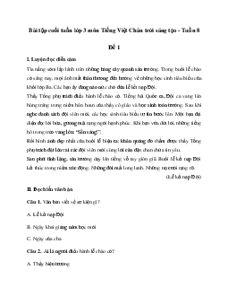 Bài tập cuối tuần lớp 3 môn Tiếng Việt Chân trời sáng tạo - Tuần 8