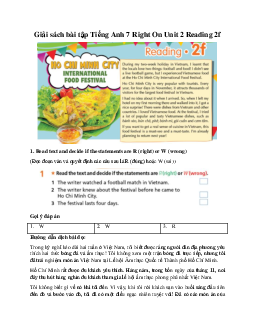 Giải sách bài tập Tiếng Anh 7 Right On Unit 2 Reading 2f