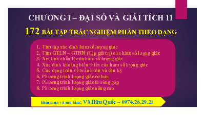 Top 172 bài tập trắc nghiệm hàm số lượng giác và phương trình lượng giác – Võ Hữu Quốc