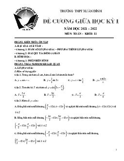 Đề cương giữa học kỳ 1 Toán 11 năm 2021 – 2022 trường THPT Xuân Đỉnh – Hà Nội