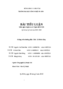 Tiểu luận "Tính toán động học và động lực học ô tô cần thiết kế"