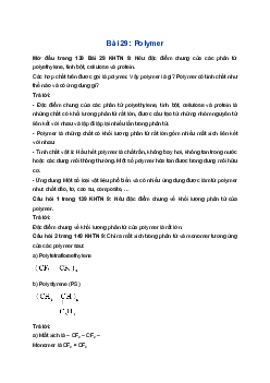 Giải Khoa học tự nhiên 9 Cánh diều Bài 29: Polymer