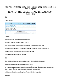 Giải Toán lớp 4 Bài 78: Ôn tập số tự nhiên và các phép tính| Chân trời sáng tạo