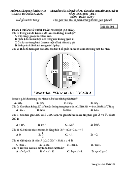 Đề thi giữa học kì 2 Toán 7 năm 2023 – 2024 phòng GD&ĐT thành phố Bắc Giang
