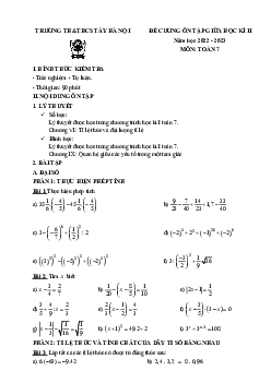 Đề cương giữa kì 2 Toán 7 năm 2022 – 2023 trường TH & THCS Tây Hà Nội