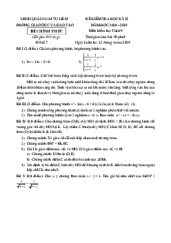 Đề thi HK2 Toán 9 năm 2018 – 2019 phòng GD&ĐT Nam Từ Liêm – Hà Nội
