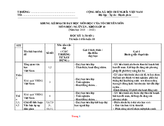 Kế hoạch dạy học Ngữ Văn lớp 10,11,12 theo CV 4040