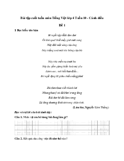 Giải Bài tập cuối tuần lớp 4 môn Tiếng Việt Cánh diều - Tuần 10