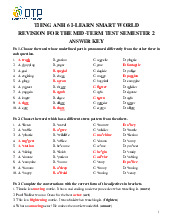 Tieng anh 6 i-learn smart world  Revision for the mid-term test semester 2  Answer key - Đề cương ôn tập tiếng Anh giữa HK2