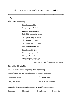 Đề thi học kì 2 lớp 2 môn Tiếng Việt - Đề 2 | Chân trời sáng tạo