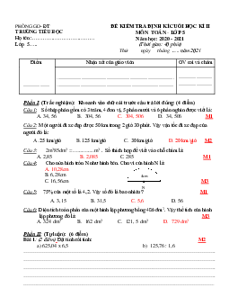 Đề thi Toán lớp 5 cuối học kì 2 năm 2021
