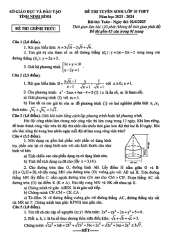 Đề tuyển sinh vào lớp 10 môn Toán năm 2023 – 2024 sở GD&ĐT Ninh Bình