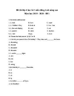 Đề thi lớp 4 học kì 2 môn tiếng Anh nâng cao năm học 2019 - 2020 - Đề 1