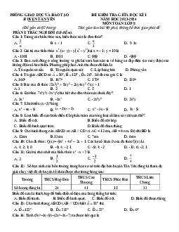 Đề giữa học kì 1 Toán 8 năm 2023 – 2024 phòng GD&ĐT Tân Yên – Bắc Giang