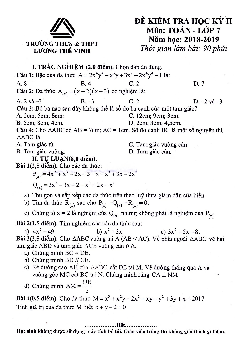 Đề thi HK2 Toán 7 năm 2018 – 2019 trường Lương Thế Vinh – Hà Nội