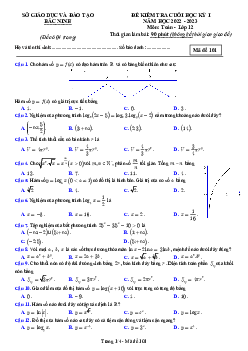 Đề kiểm tra cuối học kỳ 1 Toán 12 năm 2022 – 2023 sở GD&ĐT Bắc Ninh