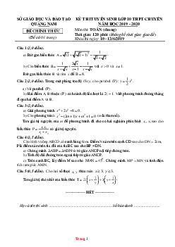 Đề thi tuyển sinh 10 THPT chuyên năm 2019-2020 môn toán chung Sở GD Quảng Nam Đề chính thức (có đáp án và lời giải chi tiết)