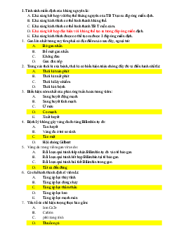 Câu hỏi trắc nghiệm ôn tập môn Hóa sinh có đap án