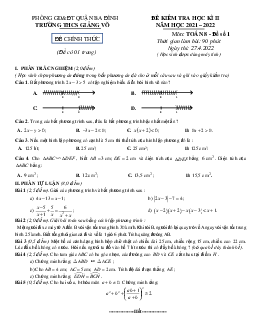 Đề kiểm tra học kì 2 Toán 8 năm 2021 – 2022 trường THCS Giảng Võ – Hà Nội