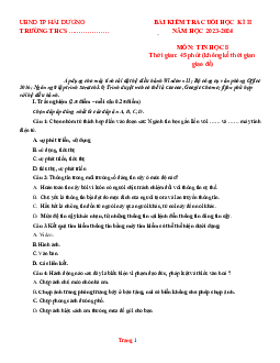 Đề Kiểm Tra Cuối Học Kì 2 môn Tin Học 8 năm 2023-2024 (có đáp án)