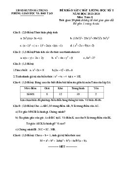 Đề học kỳ 1 Toán 8 năm 2023 – 2024 phòng GD&ĐT Hà Trung – Thanh Hóa