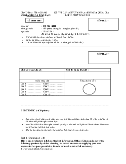 Đề thi chọn đội tuyển dự thi Học sinh giỏi quốc gia THPT năm 2011 môn Tiếng Anh tỉnh Tiền Giang
