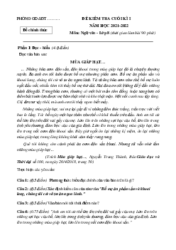 Đề kiểm tra cuối kì 1 Ngữ văn 8 năm 2021-2022 (có đáp án và ma trận)
