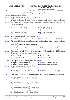 Đề thi HK2 Toán 12 năm học 2016 – 2017 sở GD và ĐT Tây Ninh