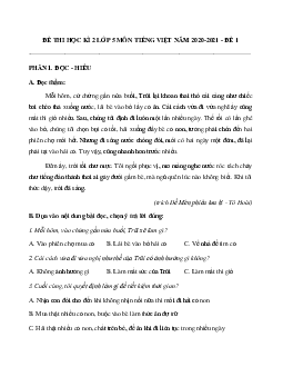 Đề thi học kì 2 lớp 5 môn Tiếng Việt - Đề 1