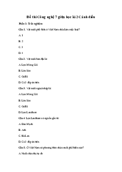 Đề thi giữa kì 2 Công nghệ 7 - Đề 1 | Cánh diều năm 2024