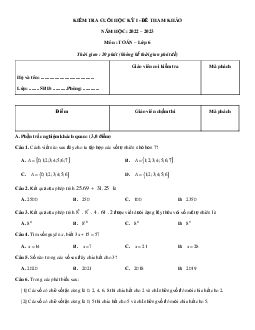 Bộ đề thi thử kiểm tra cuối học kỳ 1 Toán 6 Cánh Diều