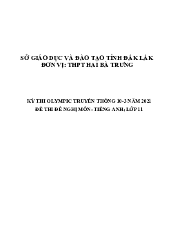 Đề thi Olympic 10 tháng 3 lần thứ 5 môn Tiếng Anh năm 2021 lớp 11 THPT Hai Bà Trưng