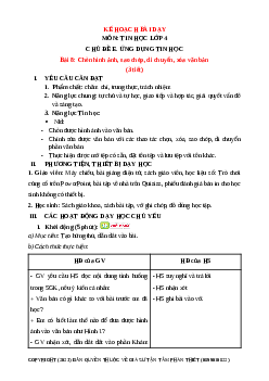 Giáo án Tin học lớp 4 Bài 8: Chèn hình ảnh, sao chép, xóa văn bản | Chân trời sáng tạo