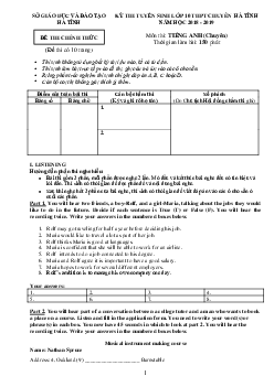 Đề thi Tuyển sinh lớp 10 THPT tỉnh Hà Tĩnh năm học 2018-2019 môn Tiếng Anh (chuyên)