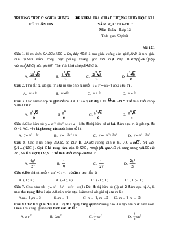 Đề kiểm tra chất lượng giữa HKI môn Toán 12 trường C Nghĩa Hưng – Nam Định